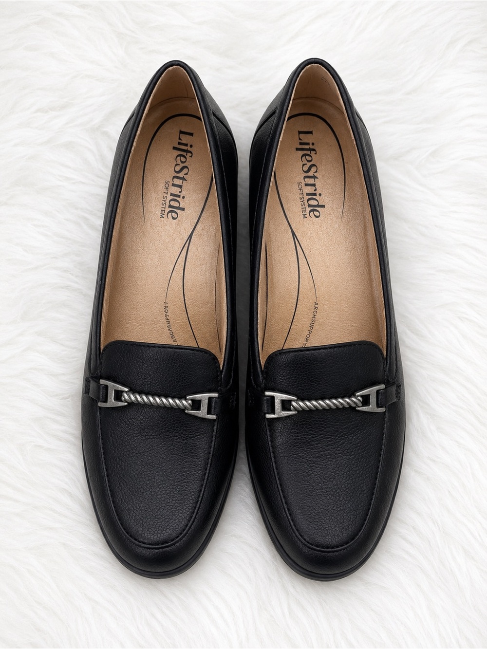 LifeStride Soft System Wedge Loafers Black Slip-On Comfort Shoes Size 8M